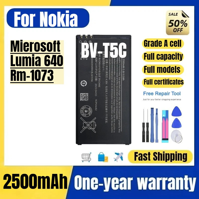 BV-T5C สําหรับ Nokia Mierosoft Lumia 640/Rm-1073 แบตเตอรี่โทรศัพท์คุณภาพสูงความจุสูงเปลี่ยน Bateria 