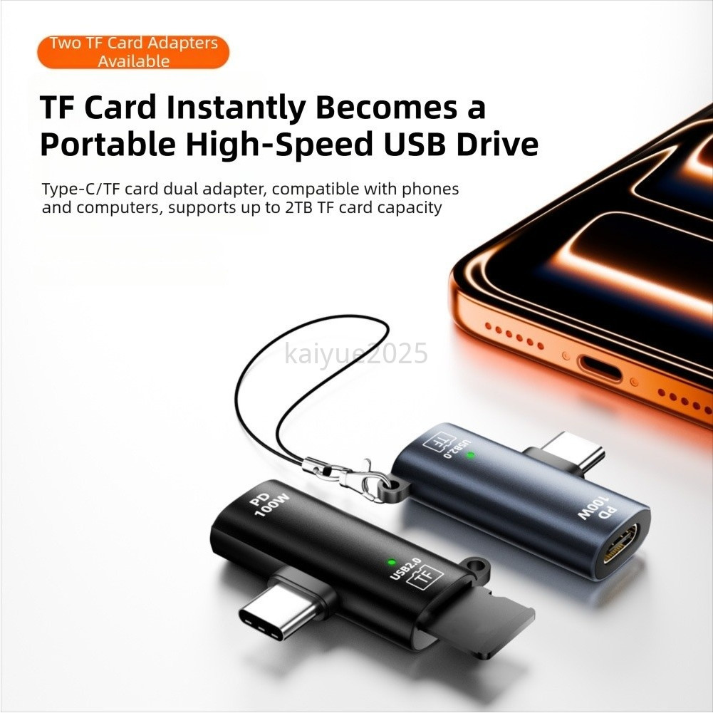 อะแดปเตอร์ Type-C เป็น 2 ช่องเครื่องอ่านการ์ด TF พร้อมเครื่องอ่านการ์ด USB-C ชาร์จเร็ว PD100W สําหรับการเชื่อมต่อการ์ด SD