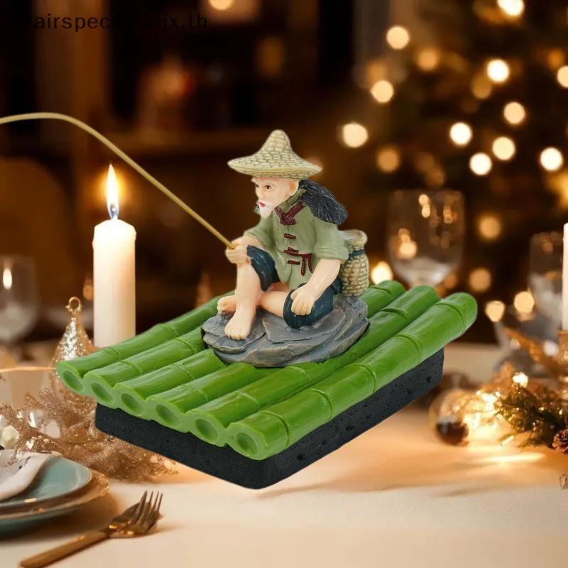 Airspeccutinjx 1 ชิ้นตกแต่งกลางแจ้งไม้ไผ่ Raft ชาวประมง Figurine ผู้สูงอายุชาวประมง PVC รูปปั้นสําหรับ Yard ลอย Aquarium Decor TH