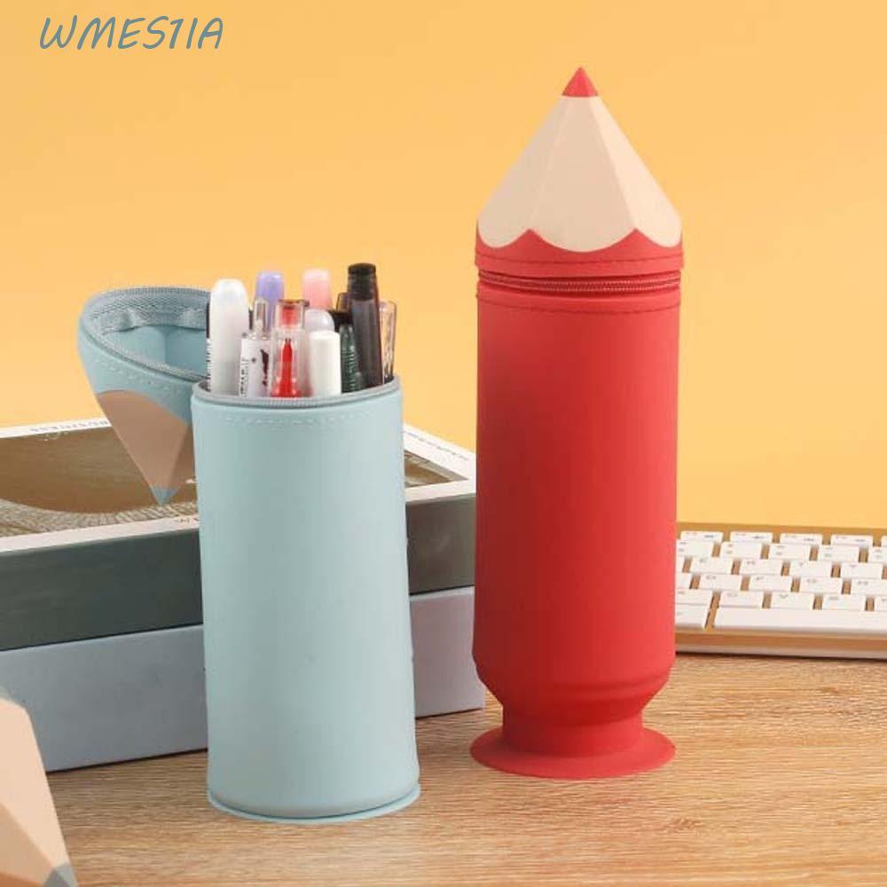 WMES1IA ที่ใส่ปากการูปทรงดินสอ, กล่องดินสอซิลิโคนกันน้ําสร้างสรรค์, กระเป๋าปากกาการ์ตูนความจุขนาดใหญ่แบบพกพาที่ใส่แปรงแต่งหน้าชาย