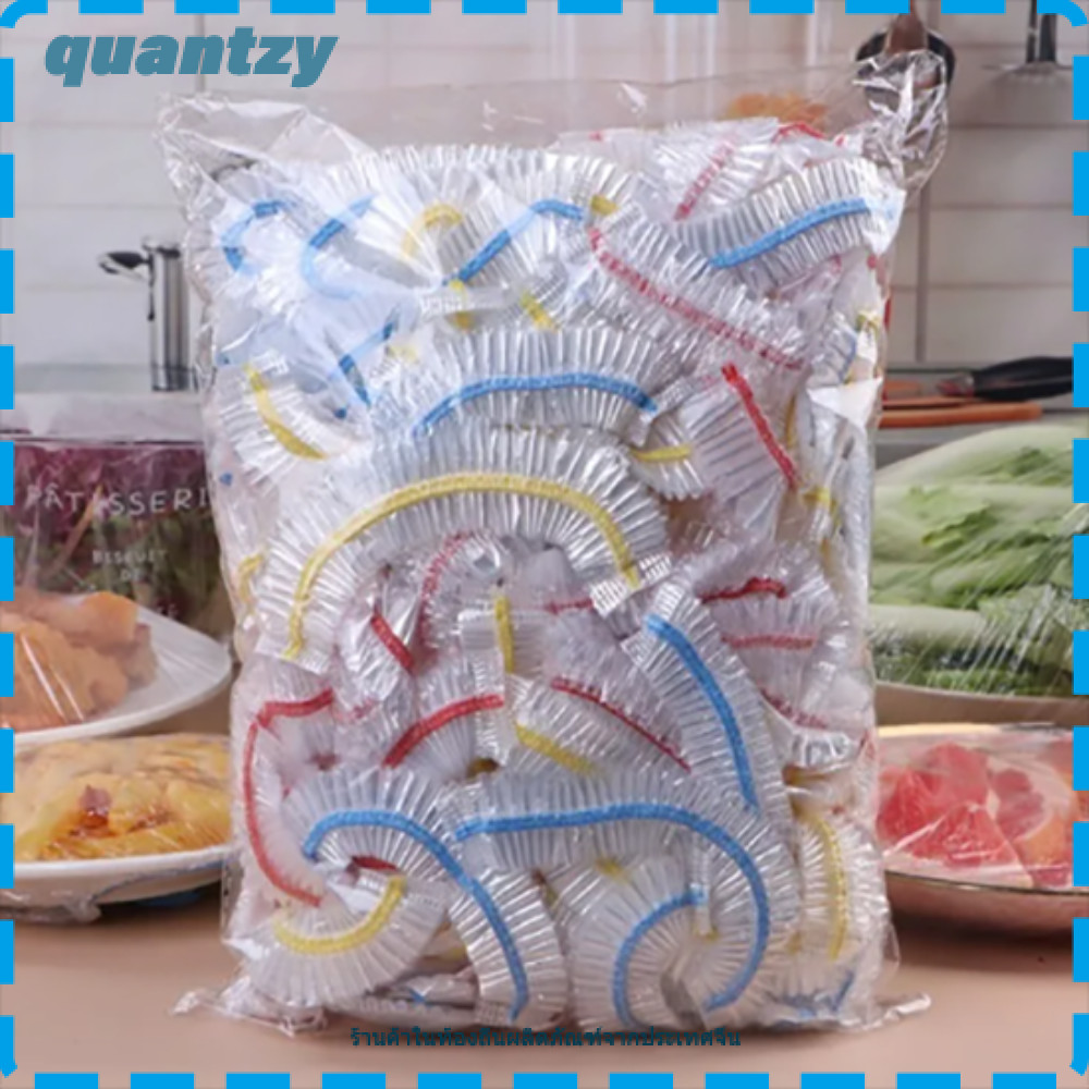QUANTZY ถุงพลาสติก 100 ชิ้น, ปากยืดหยุ่นที่มีสีสันฝาครอบอาหารแบบใช้แล้วทิ้ง, ฝาครอบฟิล์มยึดพลาสติกเกรดอาหารแบบใช้แล้วทิ้ง
