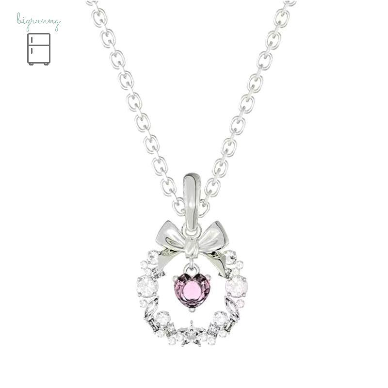 🎅เมอร์รี่คริสต์มาส🎄[BRN] Punk Pink Love Heart Bow สร้อยคอคริสตัลสําหรับผู้หญิง Goth Vintage แฟชั่นหร