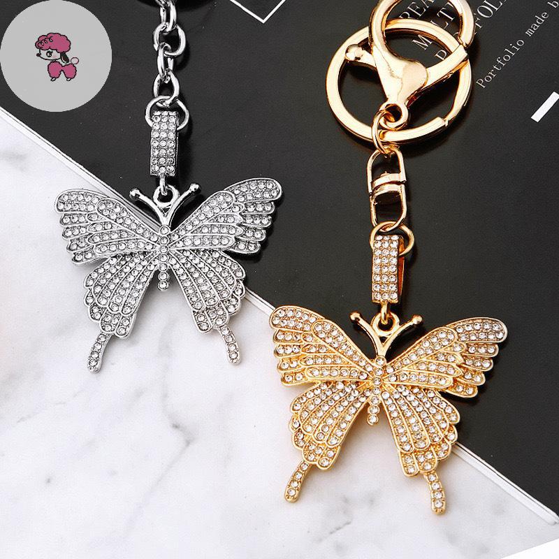 GRL เพชร-encrusted ผีเสื้อพวงกุญแจ DIY กระเป๋ากุญแจรถแหวนตกแต่งจี้ TH