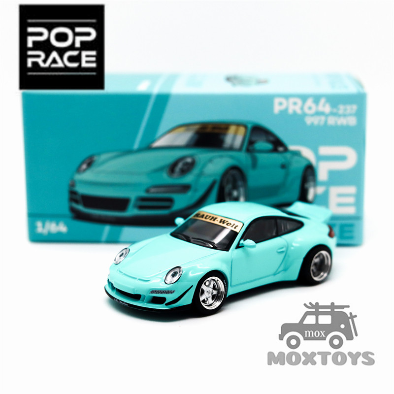 Pop Race 1:64 Rauh-Welt RWB997 Duck Wing Blue รถโมเดลDiecast