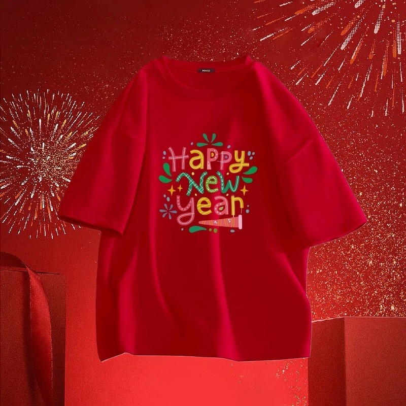 UT shop เสื้อยืด oversize ผ้าCotton 100% คริสต์มาสเสื้อยืด เสื้อแฟชั่น 'Happy new year'  สบายและนุ่ม