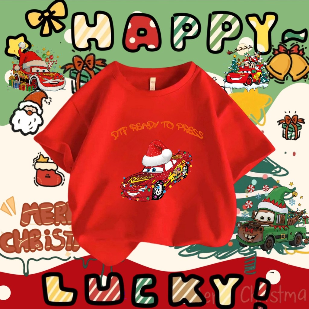 เสื้อยืดรถคริสต์มาส ชุดคู่ Lightning McQueen และ Mater ธีมคริสต์มาส McQueen 100-5XL 18
