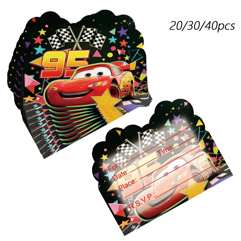 10/20/30/40 ชิ้นการ์ดเชิญวันเกิด McQueen, ตกแต่งปาร์ตี้ McQueen, อุปกรณ์ปาร์ตี้ McQueen, การ์ดเชิญเพ