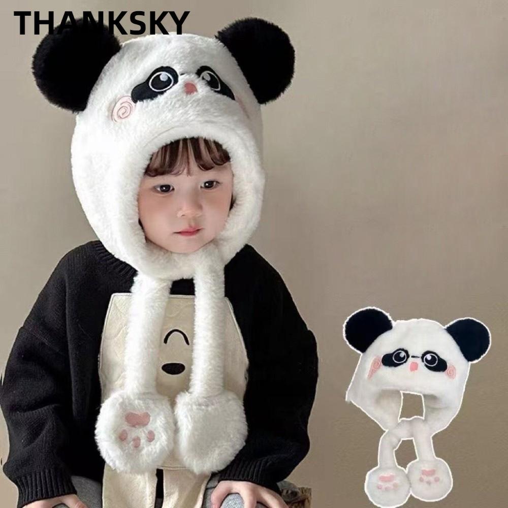 THANKSKY Pullover Cap, Plush Warm Integrated Hat Scarf, Cute Windproof Coldproof Neck Warmer 3-10Y