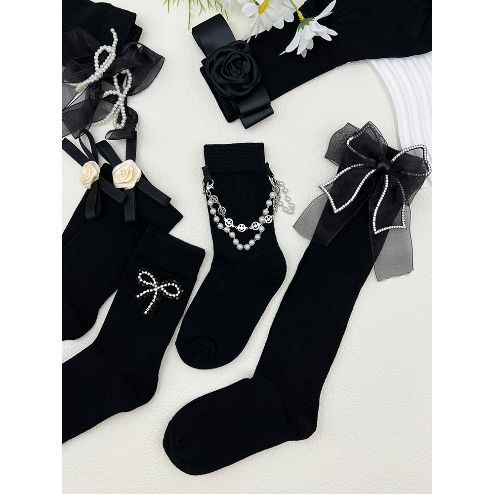 สีดําฤดูร้อนโบว์รองเท้าหนังขนาดเล็กผู้หญิง Socksmalong168.th20251212033751