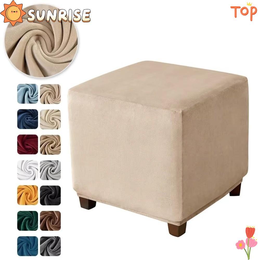 SUNRISE Ottoman Cover, Square Elastic Footrest Slipcovers,ทนทานกํามะหยี่สีทึบกันฝุ่น Pouf Stool Cove