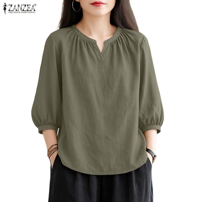 ซานเซีย สเวตเตอร์สำหรับผู้หญิง แขนสามส่วน ลายหลวม สไตล์เกาหลี เหมาะกับฤดูใบไม้เปลี่ยนสี