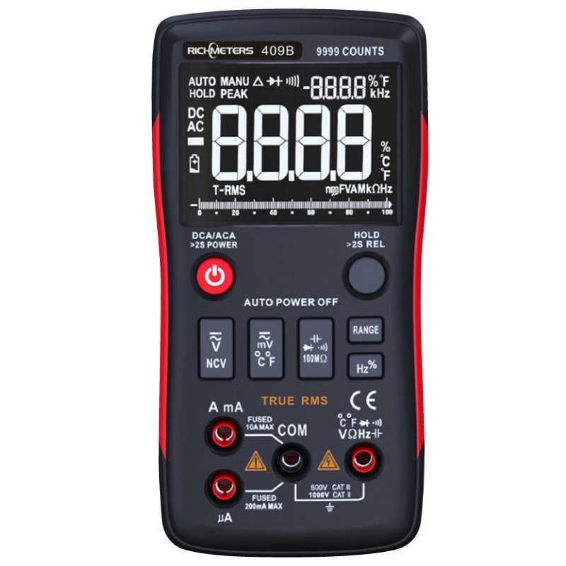 R RM409B999 Word แรงดันไฟฟ้า RICHMETERS Virtual Capacitor ความถี่ดิจิตอลจอแสดงผลปุ่มมัลติมิเตอร์ Str
