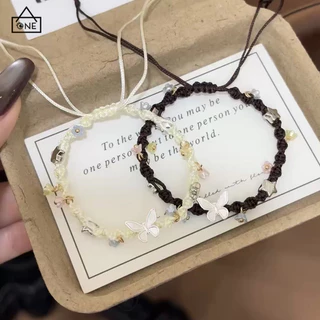 COD❤️สร้อยข้อมือเชือกถักผีเสื้อหวานปรับได้ระดับไฮเอนด์เครื่องประดับแฟชั่นสำหรับคู่รักของขวัญ-a.one