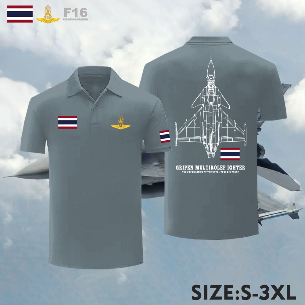 เสื้อโปโล F-16 พิมพ์เครื่องบินขับไล่ F-16 Peace Thailandผ้าฝ้ายสวมใส่สบาย S-3XL Unisex "F-16 FIGHTIN