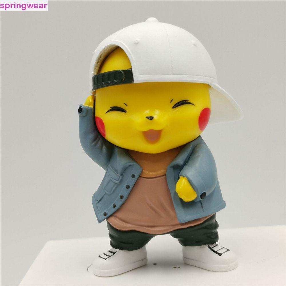 SPRINGWEAR Pikachu Action Figure สําหรับเด็กคอลเลกชันคอสเพลย์ Pikachu 8 ซม.เสื้อผ้ายีนส์ PVC Pikachu