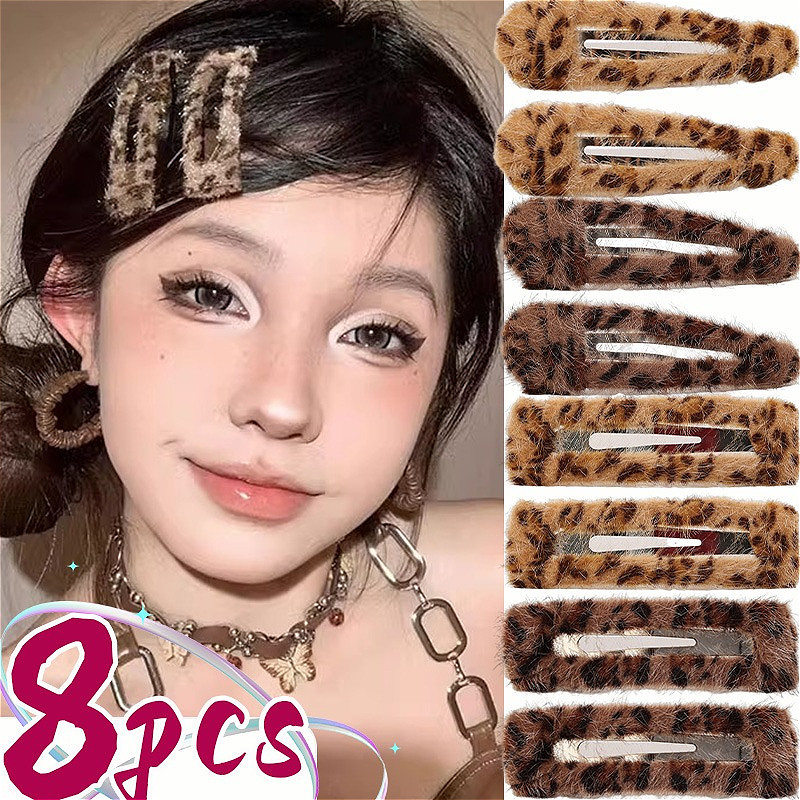 Fashion Leopard Print PlushBarrettesAutumn Winter  HairclipSweetGirlsBBClipMinimalistCute Y2K Barret