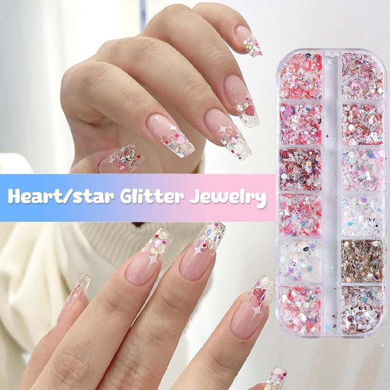 DSTH Glitter เลื่อมผสม 12 กริด Star รูปหัวใจสีสันเล็บ Sequins สําหรับประกาย Shaker เล็บ Art Flakies Paillette เล็บร้อน