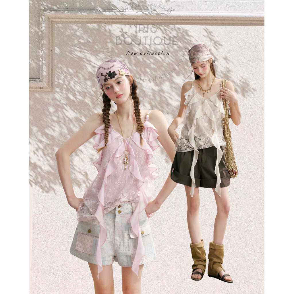 Original Design IRIS BOUTIQUE Trims series summer IS19192-IP19180 Rosalie Ruffle Lace Camisole - Pink&Cream