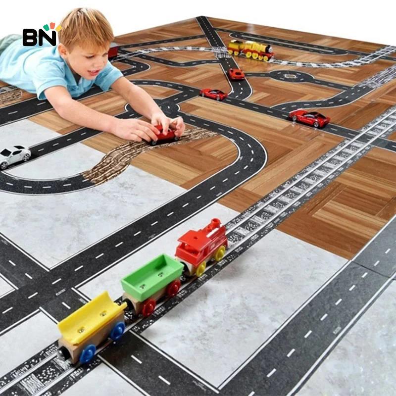 [BN] การ์ตูนแบบใช้ซ้ําได้ Road Tra Stiers Road Tape สําหรับ Party Racing Decor Pre-Pasted Glitter Fi