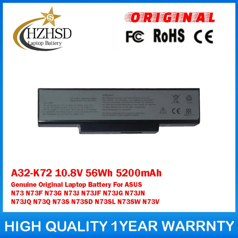 A32-K72 10.8V 56Wh 5200mAh ของแท้แบตเตอรี่แล็ปท็อปสําหรับ ASUS N73 N73F N73G N73J N73JF N73JG N73JN 