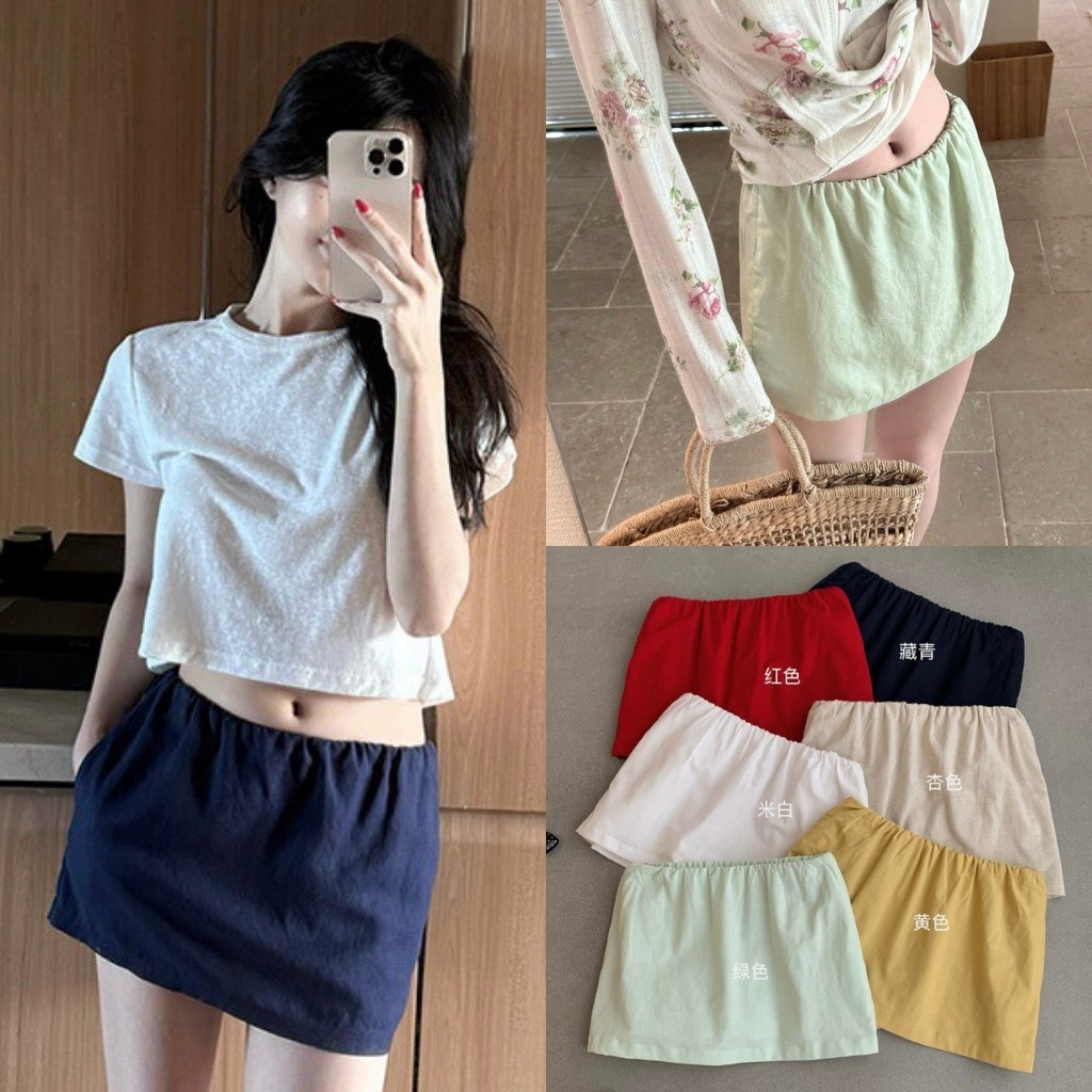 ❤ ❤ 🧵 🇰🇷 Y9062 กระโปรงสั้น เอวแต่งสมอค มีซับในเป็นกางเกง ผ้าดีใส่สบาย ทรงน่ารักมากๆค่า แฟชั่นเกาหลี TAG Yjia 🧡