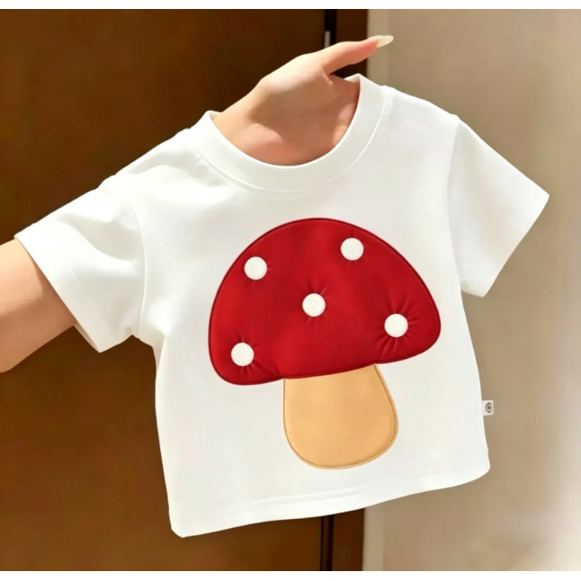 【จัดส่งภายใน 24 ชั่วโมง】ผ้าฝ้ายแท้ 100% / เสื้อยืดแขนสั้นลายเห็ดน่ารักสำหรับเด็กชายและเด็กหญิง ขนาด 90-150