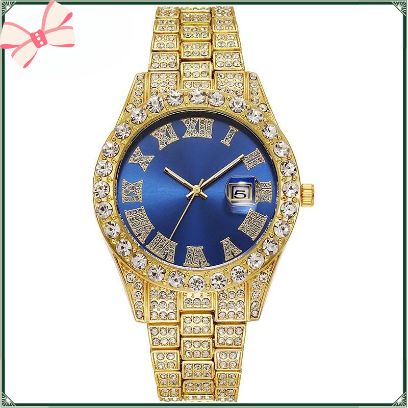 Hip-Hop นาฬิกาสไตล์สําหรับชาย Iced Out เลียนแบบเพชรโรมัน Scale แฟชั่นเครื่องประดับหรูหราแนวโน้ม Saviour 9 สีสําหรับคริสต์มาสของขวัญ RYT