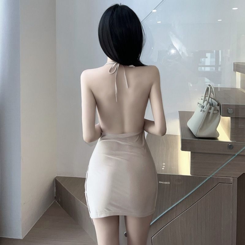 2026ไนท์คลับบาร์ดิสโก้เซ็กซี่HalterคอSlanging Collar ChainสลิงชุดSlim-Fit SlimmerดูสะโพกครอบคลุมSlit