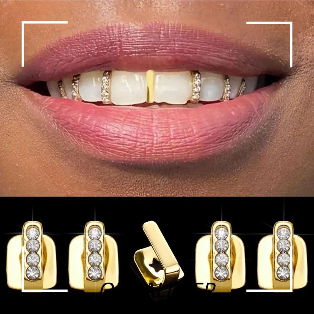 IOKHALLO 3 ชิ้น Grillz, Rhinestone Hollow Hip Hop ฟัน Grillz, Shiny Zircon ฟันหมวกผู้หญิงผู้ชาย