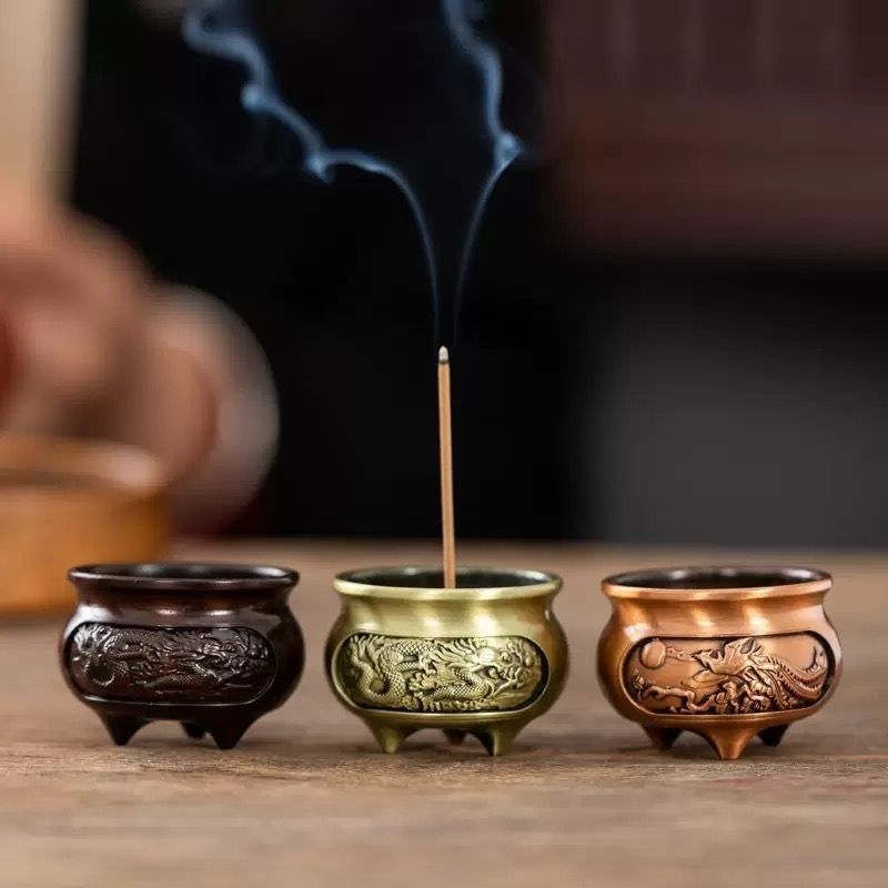 新古典纯铜三足龙凤电镀香炉袖珍家用室内小号薰炉古风焚香一体Incense Burner Incense Holder Sandalwood Incense Burner Stand26.5.16