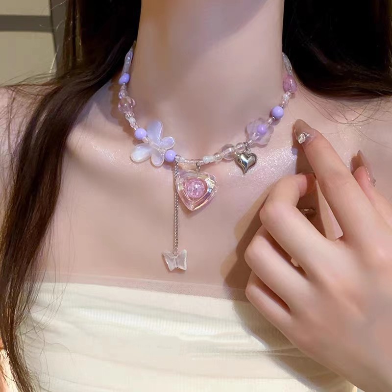 Light Chain สร้อยคอชนอารมณ์ ee-24 สาวหรูหราผีเสื้อลูกปัด Love Clavicle Cool Sweet Niche สาวร้อนสี Hi
