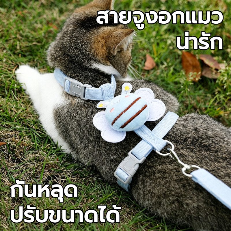 Peterxue สายจูงแมวรัดอก ปรับขนาดได้ โต สายยาว 1.2 เมตร ไซส์S/M/L