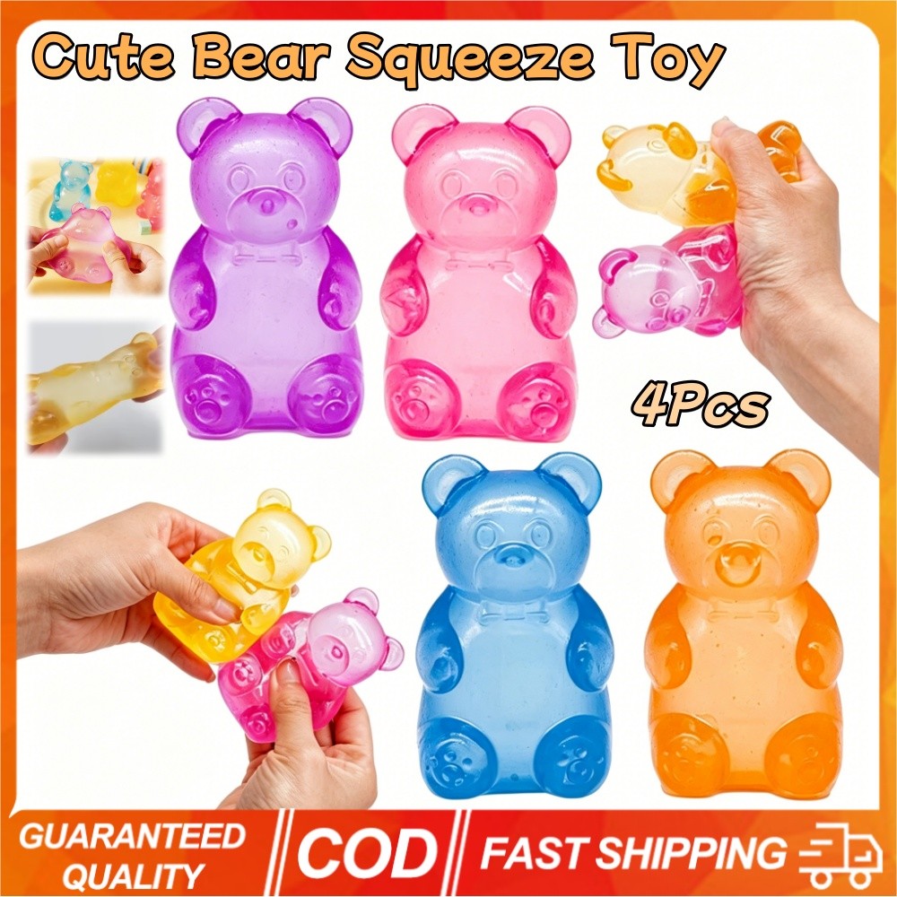 4PCS หมีน่ารัก Nee Doh Maltose Squishy ของเล่นบีบ Fidget ของเล่นนุ่มช้า-Rebound สีสัน Sensory ของเล่นสร้างสรรค์ตกแต่งโต๊ะความเครียดบรรเทาตุ๊กตา