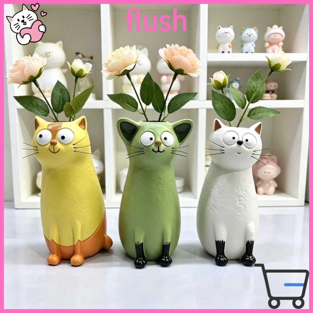 FLUSH Kitty Planter, Boho ชั้นวางตกแต่ง Handcrafted เรซิ่นแจกันแมว, ตลกโต๊ะเครื่องประดับ Whimsical Quirky แจกันดอกไม้ของขวัญสําหรับคนรักแมว