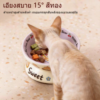 ชามสัตว์เลี้ยง ชามเซรามิค สไตล์น่ารัก แบบเอียง สุนัข แมว High-Foot Anti-overturning ชามอาหารแมว