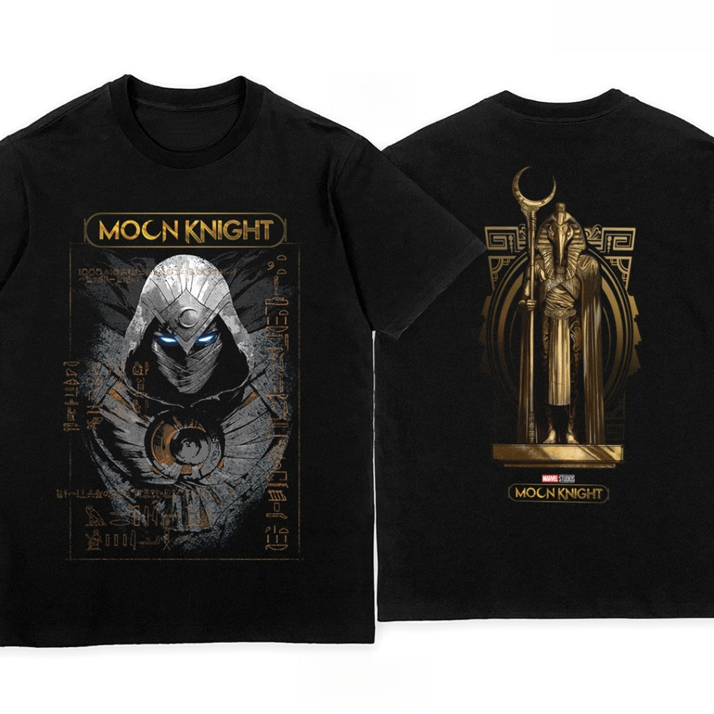 เสื้อยืดลาย Moon Knight พิมพ์ลายหัว Moon Knight, รูปปั้น Consu และสโลแกน "MOON KNIGHT" ใส่ได้ทั้งชาย