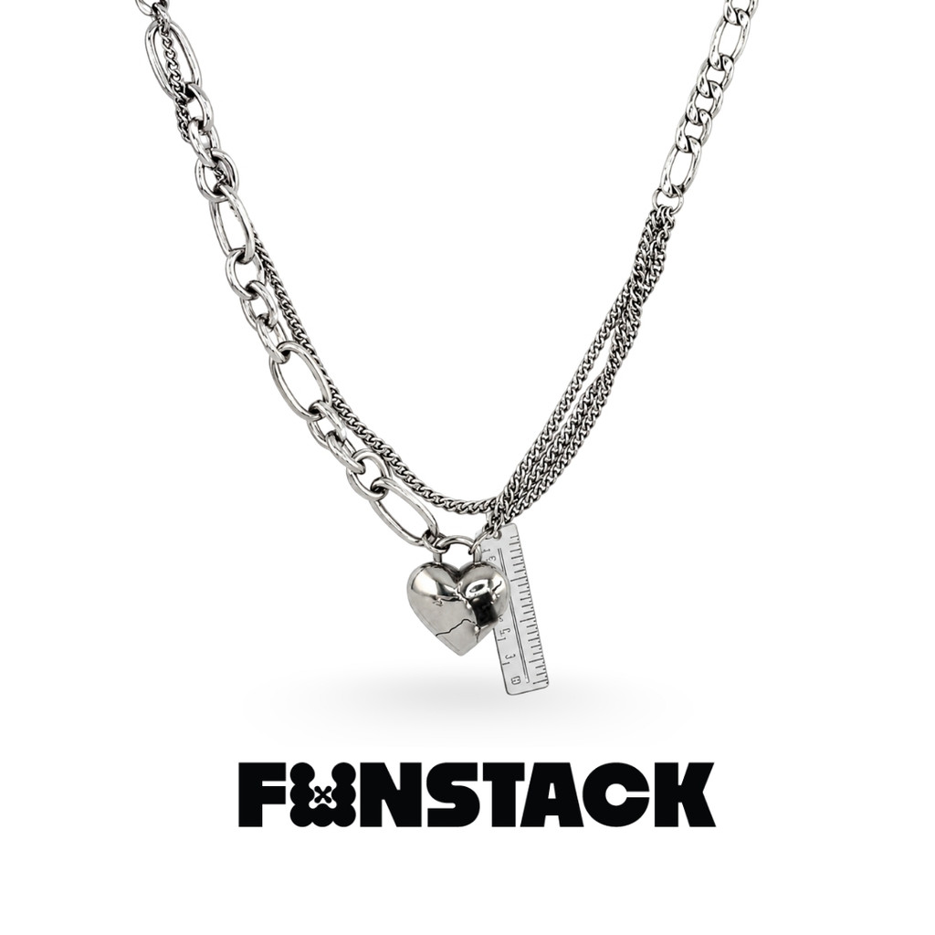 FUNSTACK สร้อยคอ Rule The World  Black Heart Ruler Silver Stainless Steel