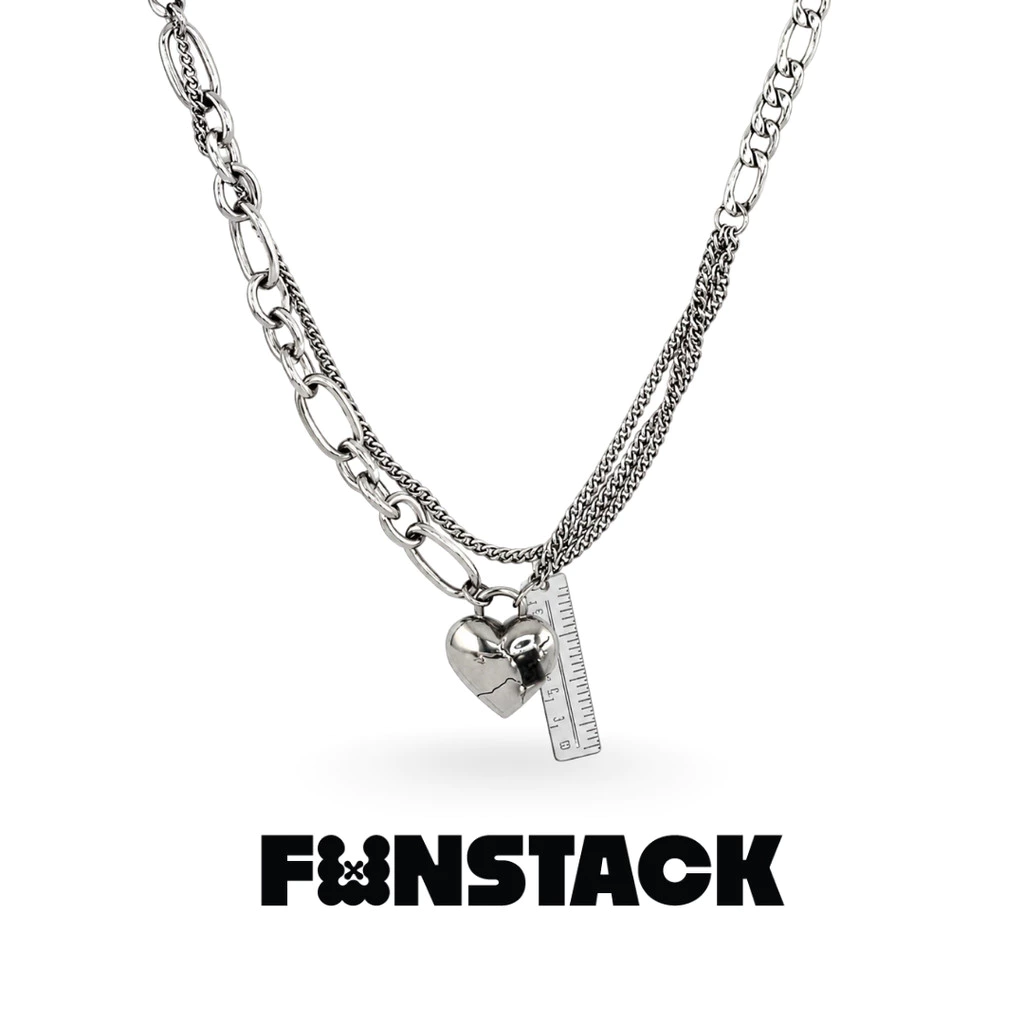 FUNSTACK สร้อยคอ Rule The World Black Heart Ruler Silver Stainless Steel