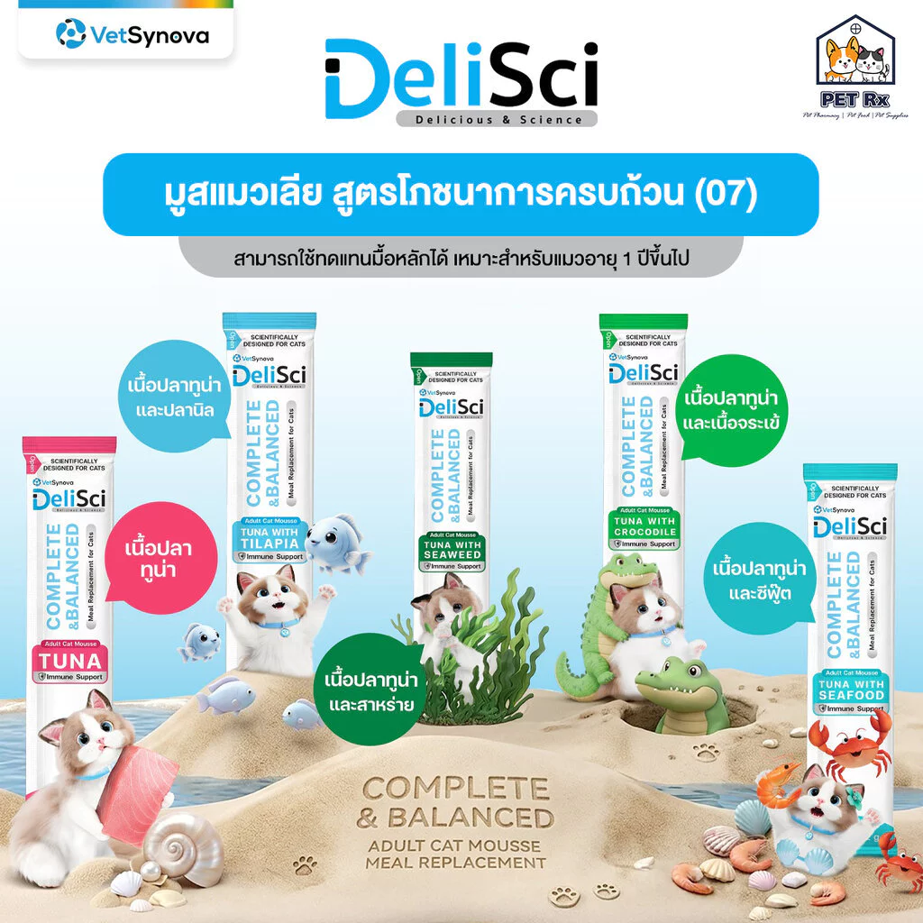 [ซองแบ่งขาย!] DeliSci [แท้💯] Adult Cat Mousse นวัตกรรมใหม่! แมวเลีย (07) โภชนาการครบถ้วน กินเป็นอาหารมื้อหลักได้ 12 g.