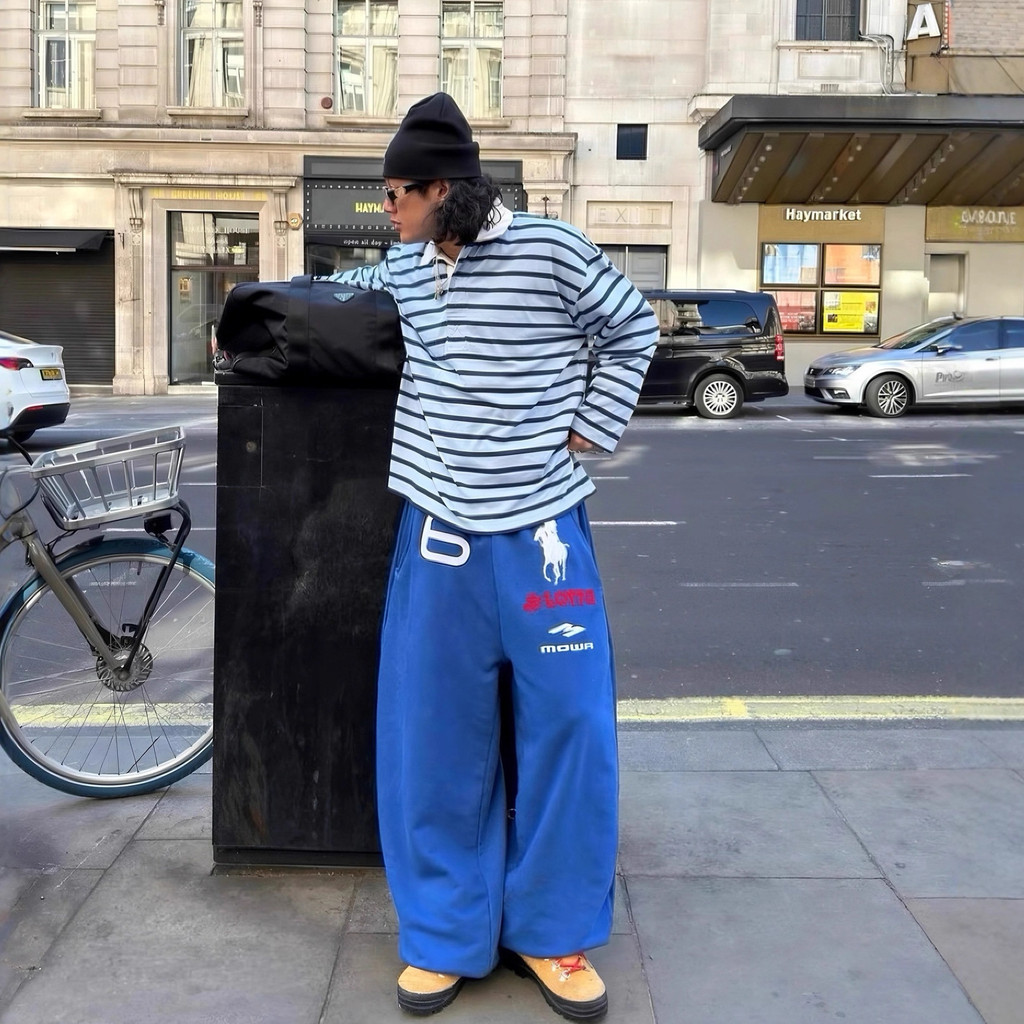 S0HS Niche Angel War Horse Embroidery baggy Loose Wide-Leg Sports Sweatpants Retro Joggers for Men a