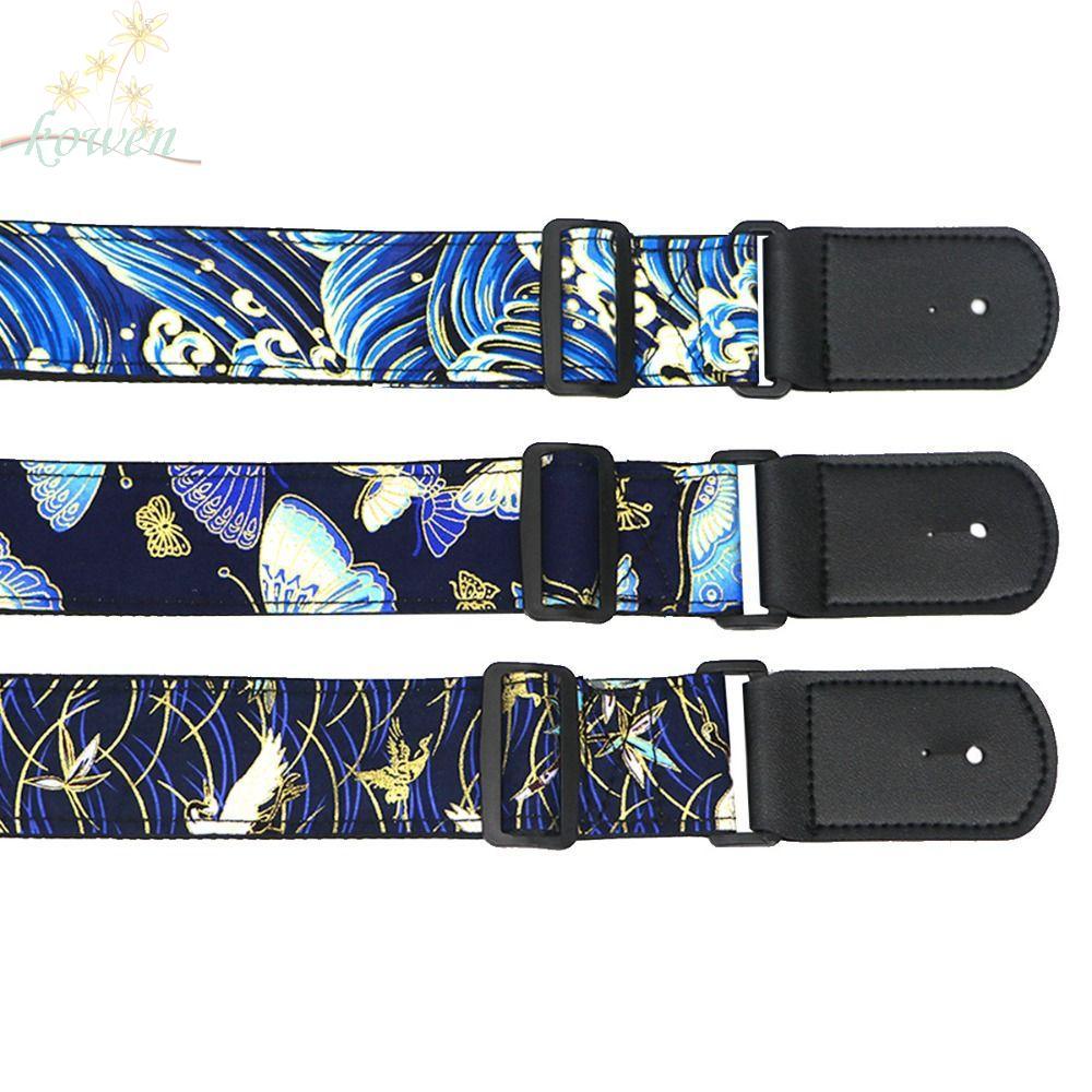 KOWEN เข็มขัดกีตาร์ไฟฟ้า, Cherry Blossom Vintage Guitar Strap, Bass เข็มขัดสไตล์ชาติพันธุ์ Red Crowned Crane พิมพ์ปักกีตาร์ไหล่เข็มขัดเบส