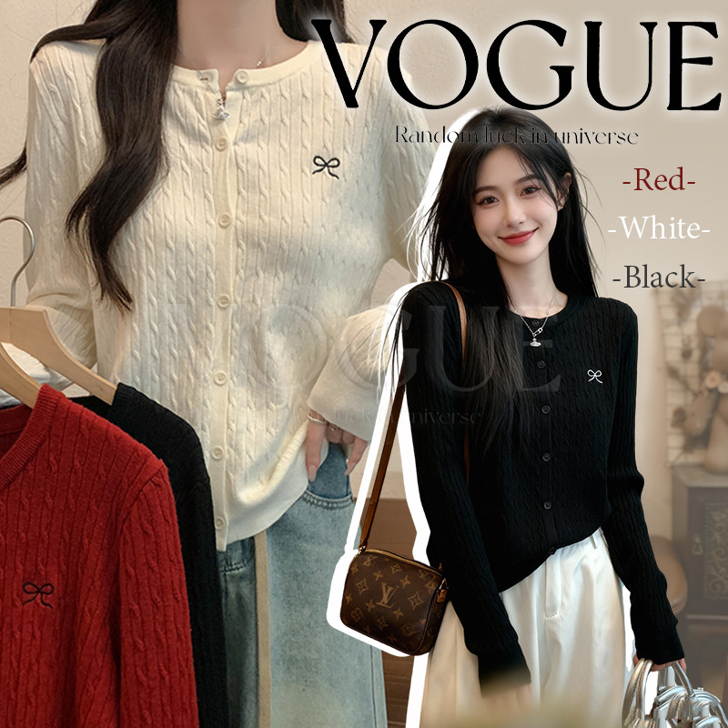 Vogue🌟พร้อมส่ง🌟 เสื้อกันหนาวไหมพรมแขนยาว คอกลม สีสดใส (DZ196-1)
