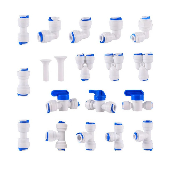 1/4 "3/8" จาก ท่อหลอด Reverse Osmosis Aquarium อุปกรณ์อย่างรวดเร็ว โร ข้อศอกน้ําตรงพลาสติกท่อเชื่อมต่อน้ํา