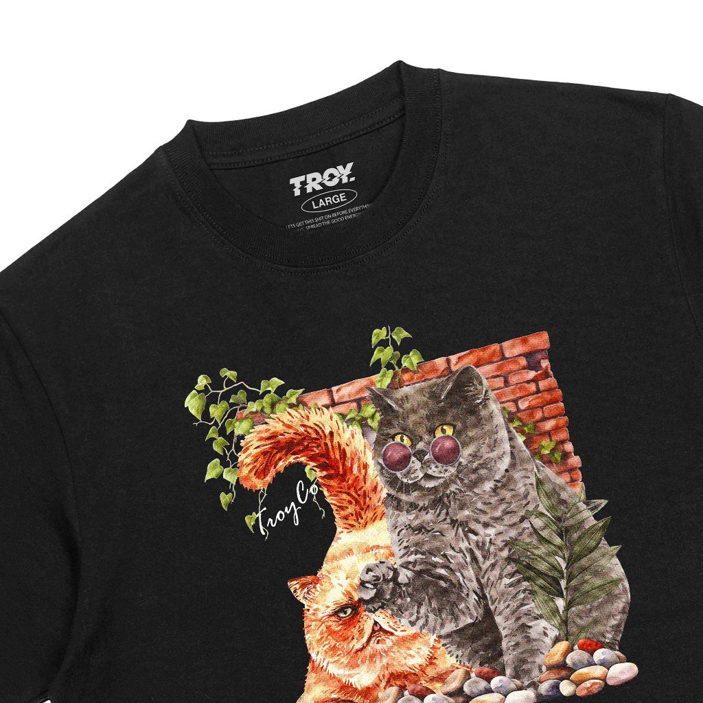 เสื้อยืดบริษัท Troy Black Twin Cat Brick Wall MT 2426