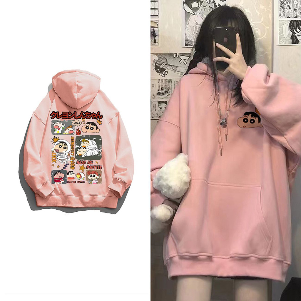 Silver Fox กํามะหยี่สไตล์แฟชั่นแบรนด์ Crayon ขนาดเล็กใหม่พิมพ์Hoodedเสื้อกันหนาวสําหรับผู้ชายและผู้ห