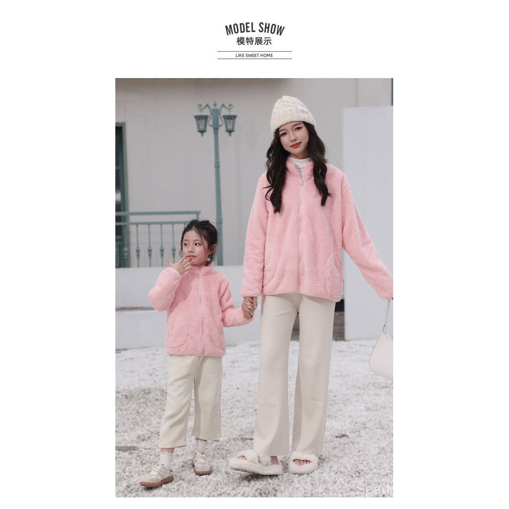 สาวฤดูใบไม้ร่วงฤดูหนาวแจ็คเก็ตขนแกะซับสาวขนแกะปะการังด้านบนพ่อแม่และลูกสวมใส่ - รูปที่ 4