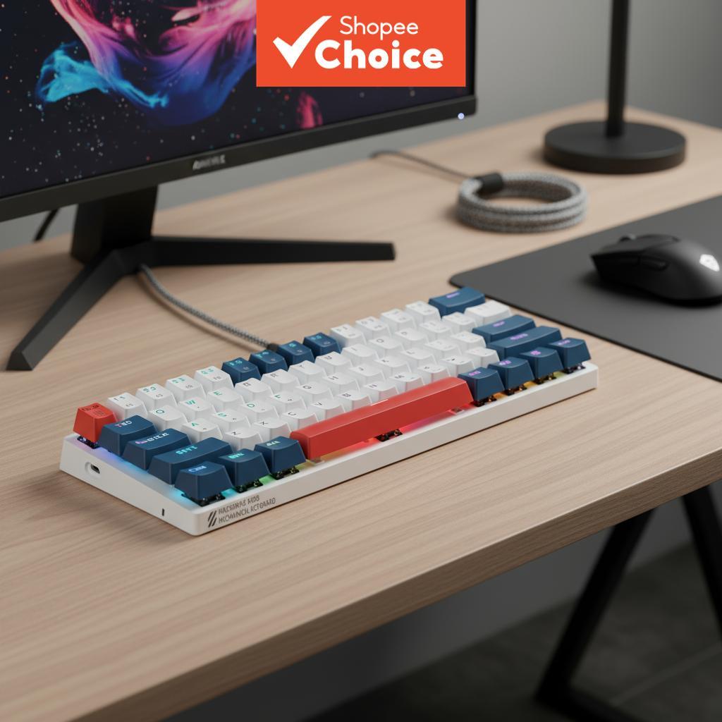 เมคานิคอลคีย์บอร์ด Machenike K500 B61 แบบ Hot-swappable ขนาด 60% พร้อมไฟ RGB สําหรับเล่นเกมแบบใช้สาย