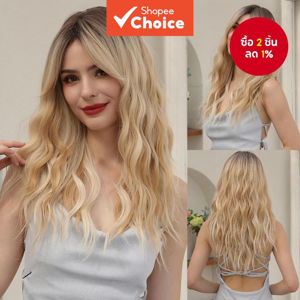 วิกผมหยักยาวสีบลอนด์สําหรับผู้หญิงที่มีวิกผมสังเคราะห์ไฮไลท์