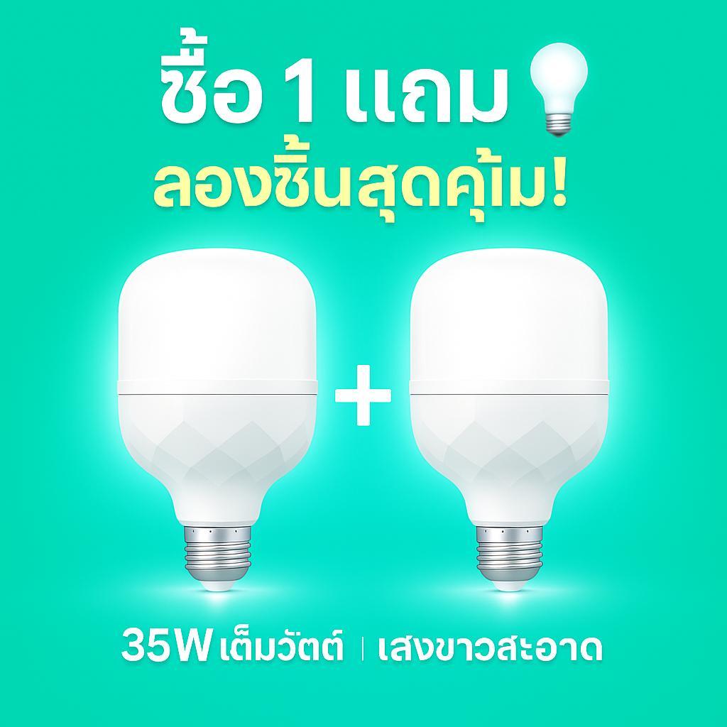 HXdeOoHI 【ซื้อ 1 แถม 1】หลอดไฟ LED 35W ฐาน E27 แสงขาวประหยัดพลังงาน แทนที่หลอดสว่างสูง เหมาะสำหรับโรงจอดรถ โกดัง ห้องใต้ด