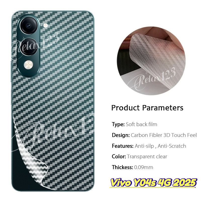 คาร์บอนไฟเบอร์กลับฟิล์มสําหรับVivo Y04s 4G 2025 Matteคาร์บอนไฟเบอร์ป้องกันหน้าจอสําหรับVivo Y04 Y04t